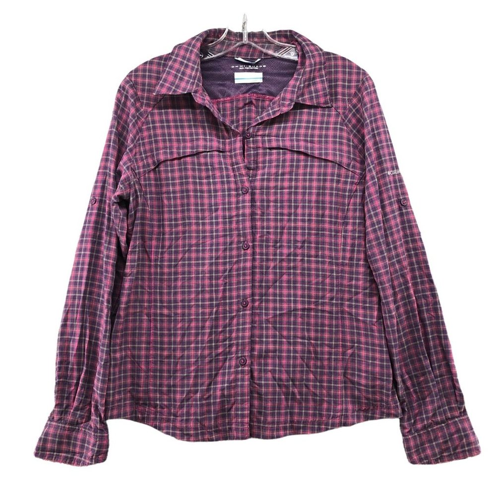 Columbia Womens Size L Omnishade UPF 30 Vented Plaid Button Down Shirt Outdoors